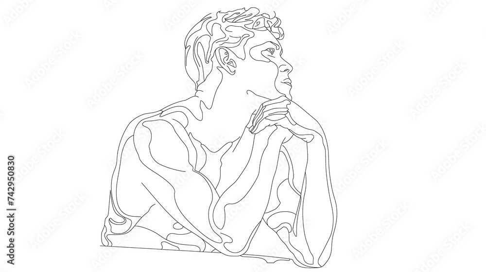 thinking man - continuous line drawing . thinking man - continuous line drawing .