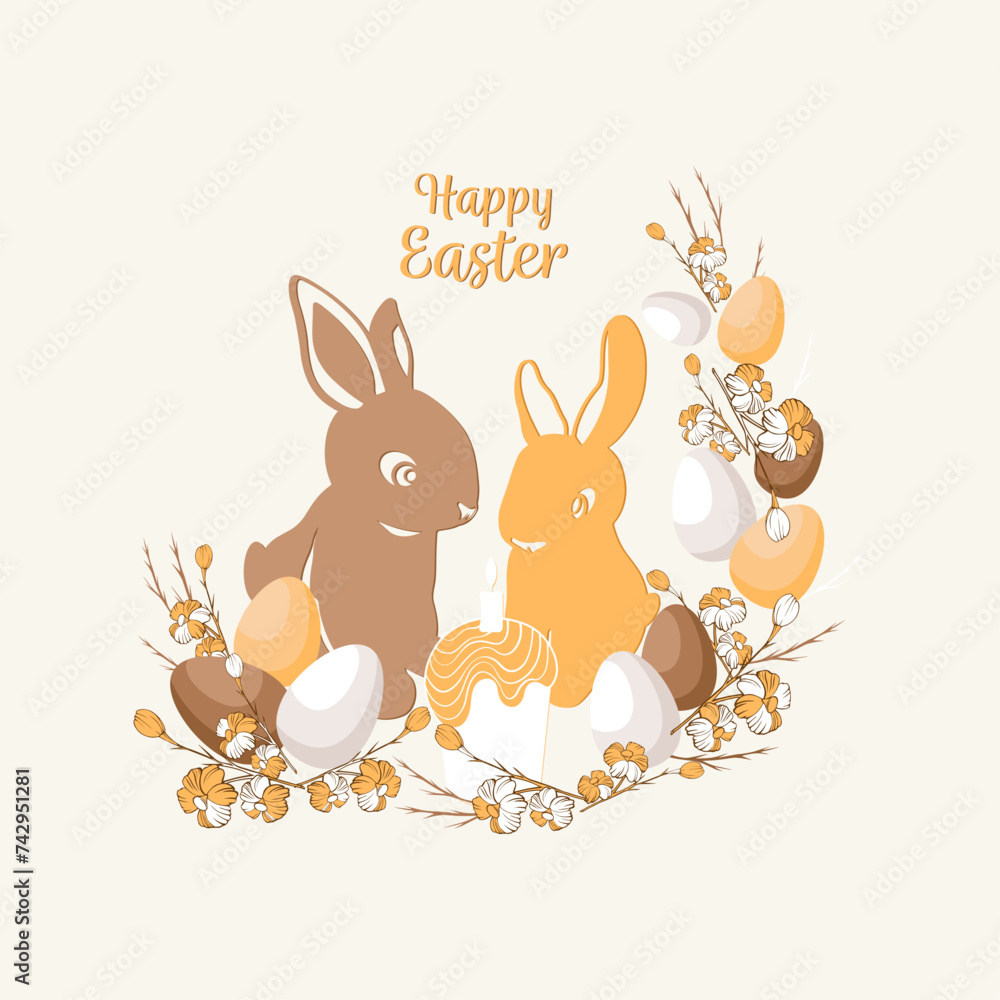 Fototapeta premium easter bunny, rabbit and eggs, easter card