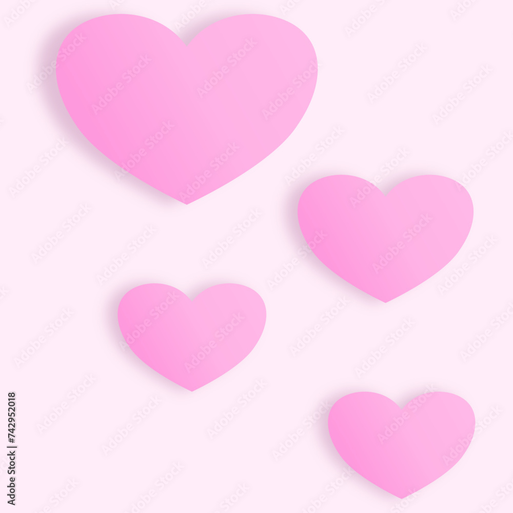 Four pink hearts on a white background Four pink hearts on a white background