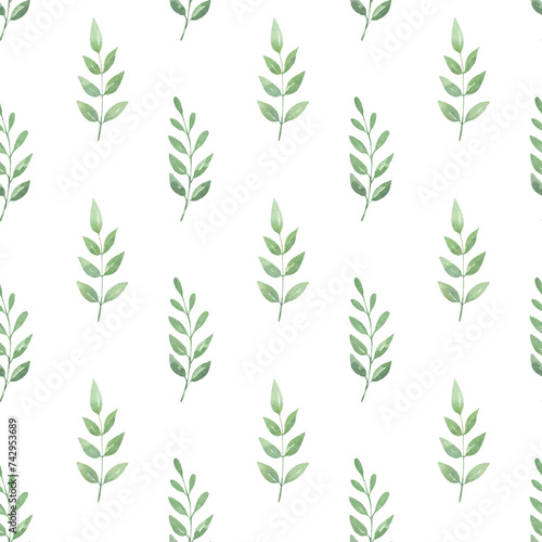 Greenery delicate seamless pattern. Watercolor hand painted background. (ID: 742953689)