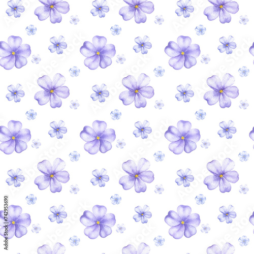 Watercolor floral seamless pattern. Gently hand painted background with tiny blue flowers. (ID: 742953690)