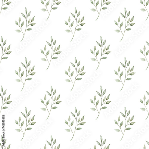 Wallpaper Mural Greenery delicate seamless pattern. Watercolor hand painted background. Torontodigital.ca