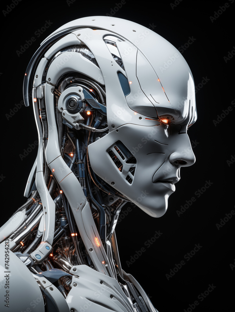 Robot man or highly detailed futuristic cyborg with exposed internal body system Robot man or highly detailed futuristic cyborg with exposed internal body system