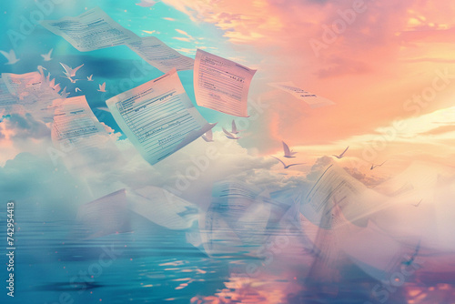 report card, blending realism with surreal elements, grades morphing into flying letters, set against a dreamy, soft-focus background with pastel colors, ethereal lighting adding to the whimsy photo