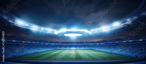 3D soccer stadium in night. photo