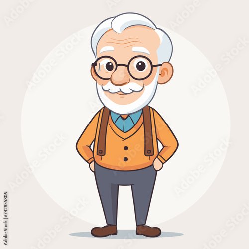 Old man grandpa with glasses cartoon illustration elder character design