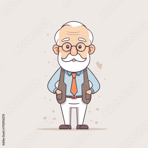 Old man grandpa with glasses cartoon illustration elder character design