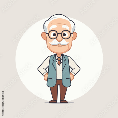 Old man grandpa with glasses cartoon illustration elder character design