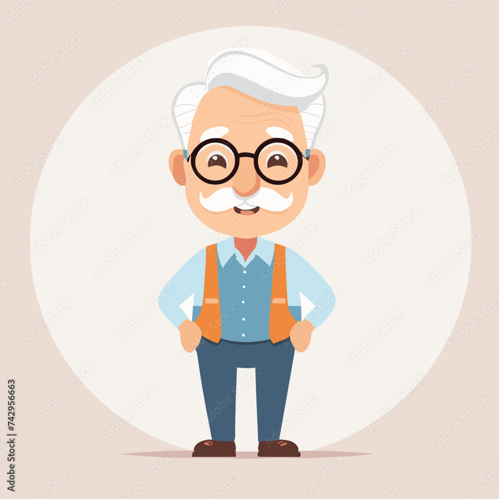 Old man grandpa with glasses cartoon illustration elder character design