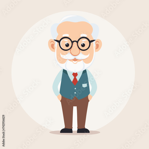 Old man grandpa with glasses cartoon illustration elder character design