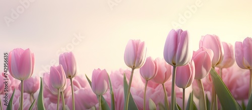 Group of colorful pink tulips.