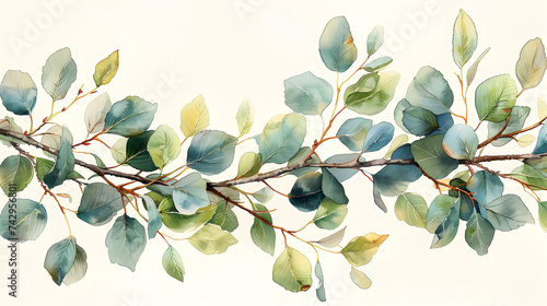 olive branch isolated on white 3d, There is a painting of a branch with green leaves