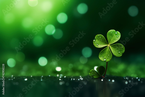 St. Patrick’s Day. Green background. Clover, shamrock. Card template, party invitation design. Banner.