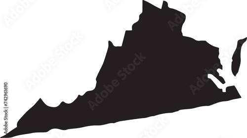 Virginia, state of USA - solid black silhouette map of country area. Simple flat vector illustration.