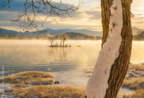 View of Hibara lake in early morning, Kitashiobara, Yama District, Fukushima, Japan. photo