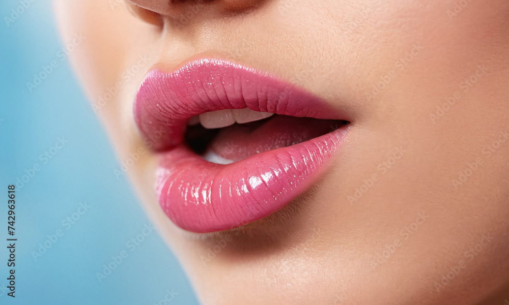 A captivating close-up of a woman’s lips, painted with a vibrant shade of pink lipstick. The image exudes femininity and elegance, capturing the allure of beauty and makeup. A captivating close-up of a woman’s lips, painted with a vibrant shade of pink lipstick. The image exudes femininity and elegance, capturing the allure of beauty and makeup.