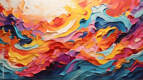 "Indulge in the vibrant energy of this abstract background, featuring a burst of bright and colorful waves. Let your mind wander as you explore the endless possibilities of this visually stunning piec