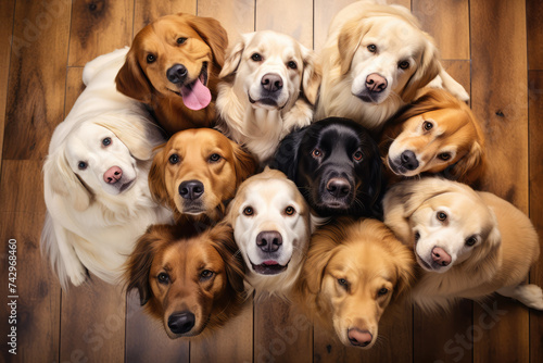 top view of group of cute dogs