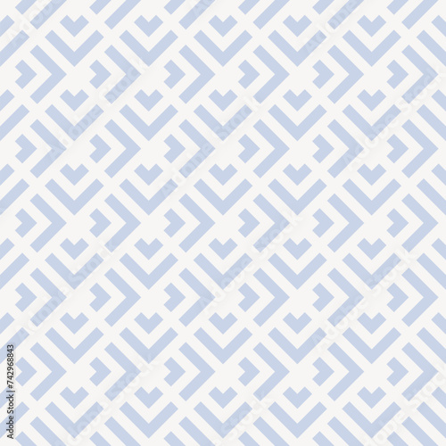 Subtle vector geometric seamless pattern with lines, squares, triangles, arrows, grid, tiles. Modern abstract light blue and white graphic ornament. Simple background texture. Repeated geo design