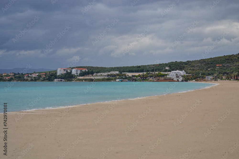view of the ılıca beach at cesme, izmir 