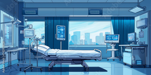 User Modern Hospital interior with lamps and ultra modern devices, technology in modern Medical facility, treatment room in hospital, wide banner