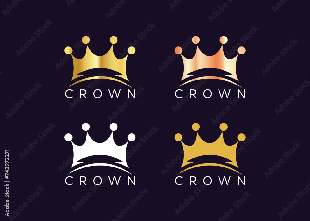 Minimalist Gold crown logo design vector template. Luxury kings crown logo design