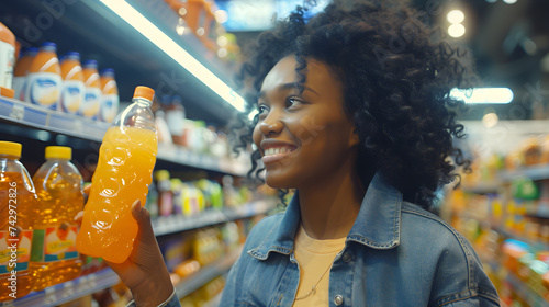 Uma bela e sorridente jovem fazendo compras em um mercado: uma homenagem ao dia mundial do consumidor, IA Generativa photo