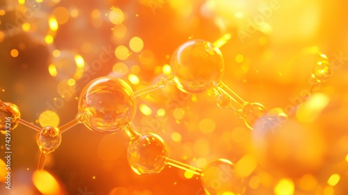 transparent ATP molecule, the energy currency of the cell, against a dynamic, orange and yellow gradient background, representing bioenergetics. 