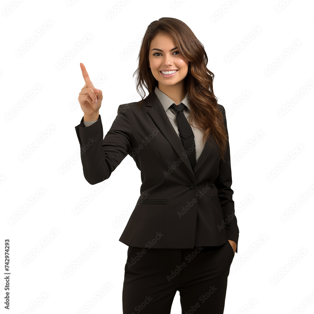 Business Women in Suit Pointing on Left on Transparent Background Business Women in Suit Pointing on Left on Transparent Background