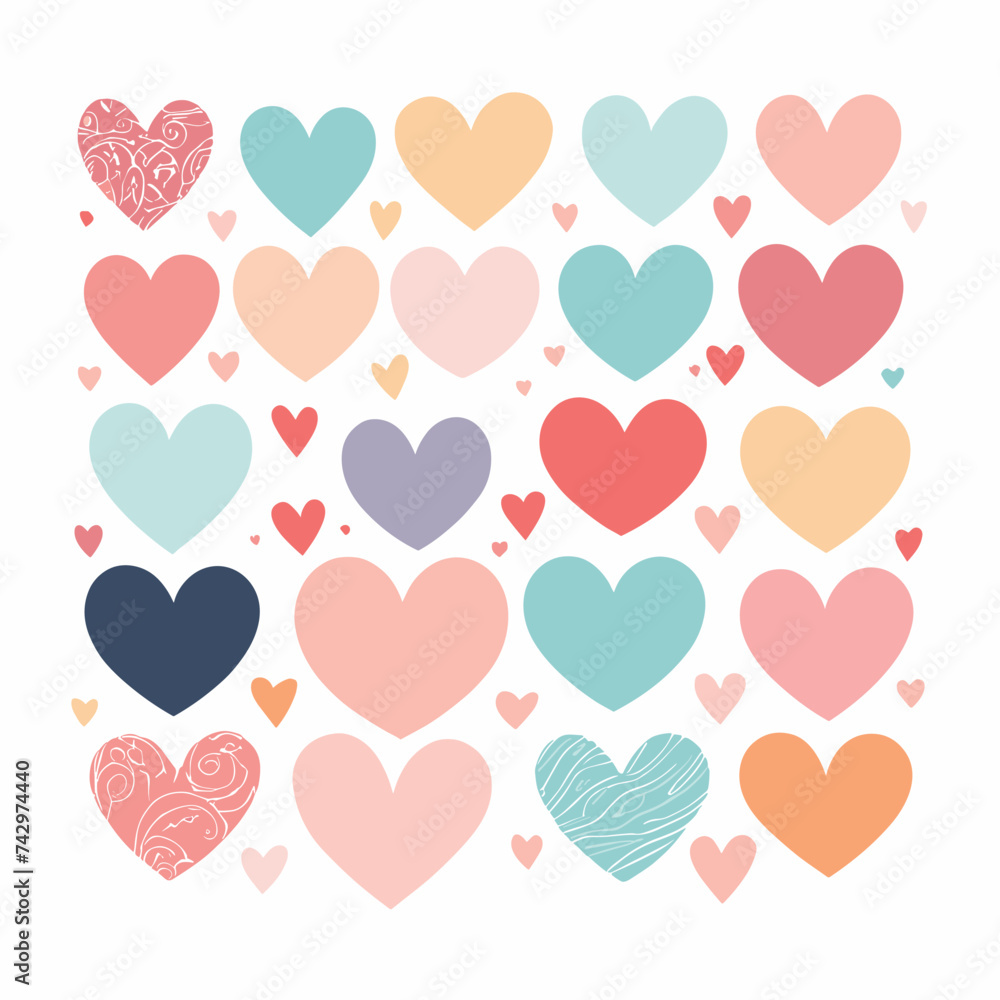 Heart shape doodles vector set romantic illustration