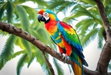 Parrot Bird Colourful On Tree. 3d rendered, AI Generated