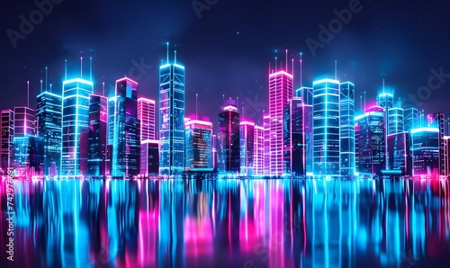 Future city glowing neon, cyberpunk city, cityscape in the background.
