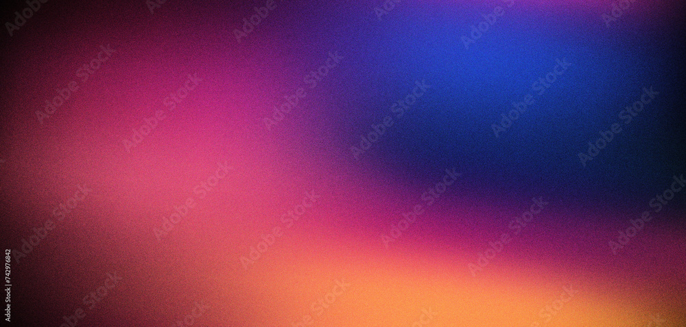 Grainy color gradient background, purple red orange blue black colors banner poster cover abstract design Web