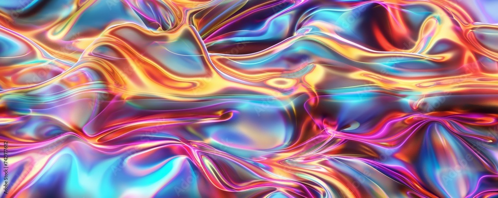 Naklejka premium Abstract colorful holographic foil background with fluid shapes and smooth waves. Сoncept for design and print for banner, wallpaper , poster