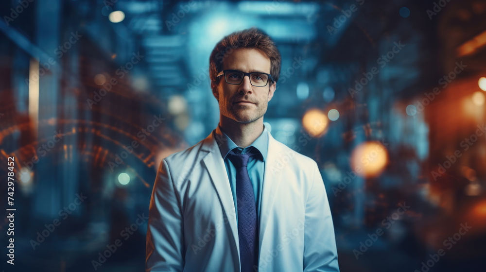 Person. Portrait of Bioengineer on a blurred background in the laboratory Person. Portrait of Bioengineer on a blurred background in the laboratory