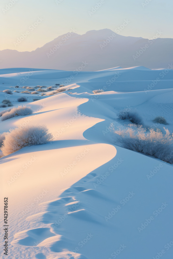 White sand texture of Sand dunes in Empty Desert, vertical background