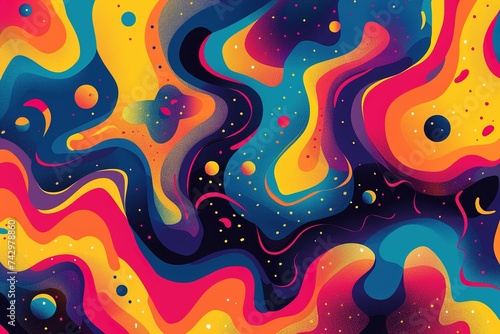 Vibrant abstract psychedelic background with swirling patterns in bold colors, ideal for creative projects, posters, or Y2K inspired designs. Optical illusion.