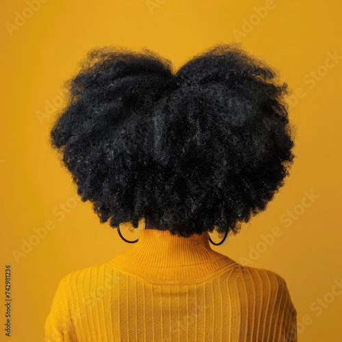 full shot big afro woman, back view