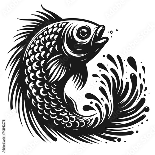 black and white fish vector