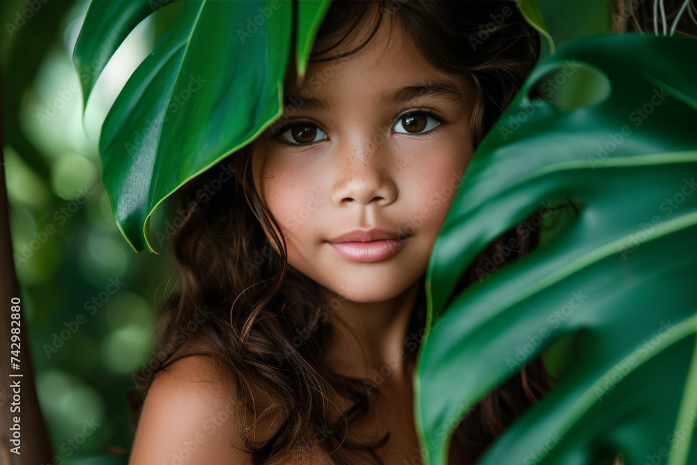 Youthful Beauty Embraced by Nature: Girl with Tropical Leaf
Youthful Beauty Embraced by Nature: Girl with Tropical Leaf
