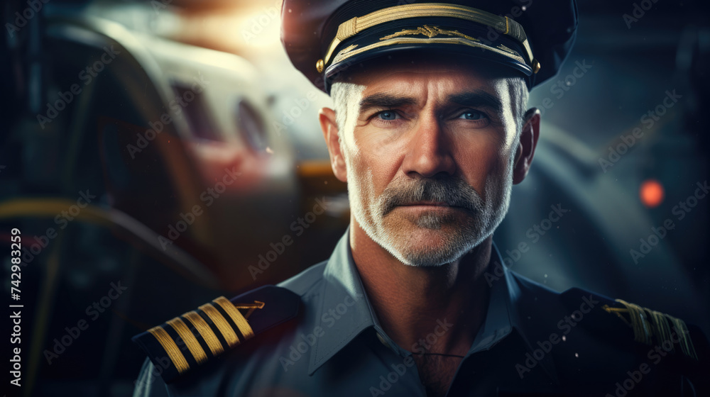 Portrait of Flight engineer on a blurred background Portrait of Flight engineer on a blurred background