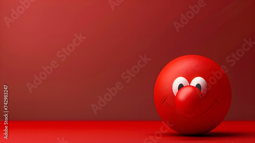 Red nose day concept banner with copy space. Red ball with eyes and nose on a red background.