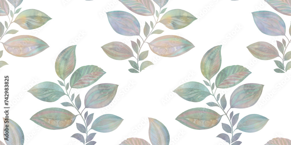 watercolor flowers on white background, seamless botanical pattern