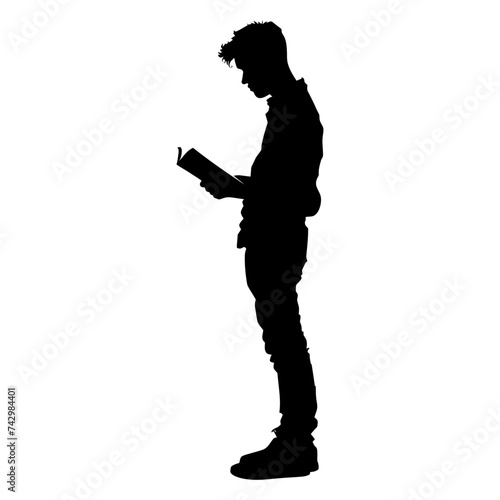 Silhouette teenager reading book black color only