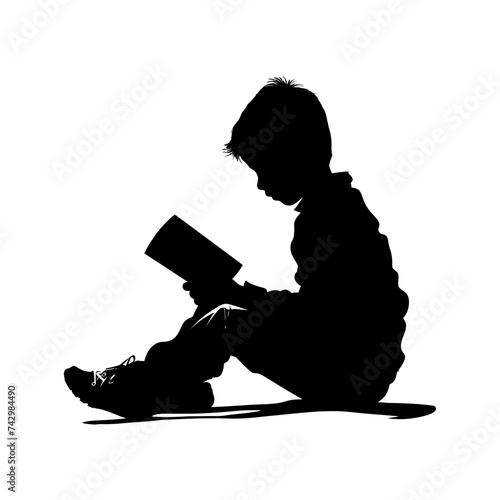 Silhouette teenager reading book black color only