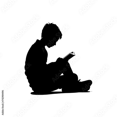 Silhouette teenager reading book black color only