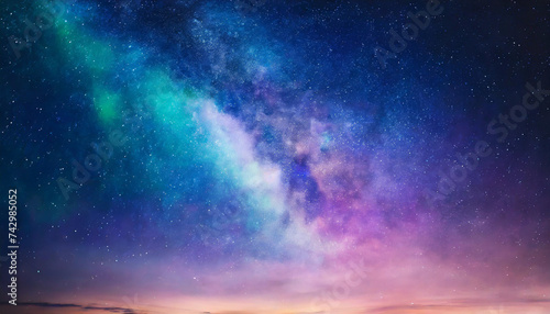 fantasy starry night sky in vibrant blue and purple hues  featuring galaxies and auroras