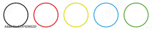 Chain circle frames set. Round border collection isolated on transparent in multi colors.