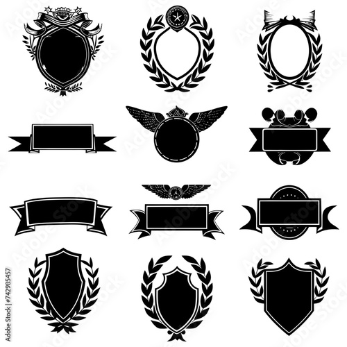 Silhouette Vintage retro badges and medal element black color only