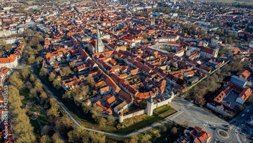Aerial view around the old town of Muhlhausen in thuringia on a sunny day in fall 
